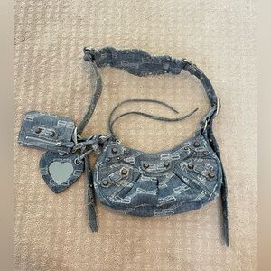 Balenciaga Bag- Blue Le Cagole XS Hobo Bag in Logo Monogram Pattern